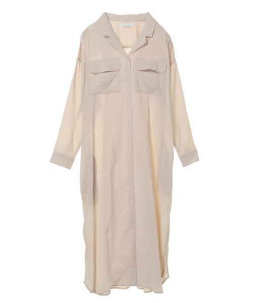 AMERICAN HOLIC（アメリカンホリック）の「Wポケット開襟シャツワンピース（ワンピース・レディース・チャコールグレー/ライトベージュ/ストライプ/ドット/モカ・M/L）」の13枚目の写真