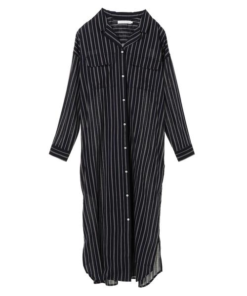 AMERICAN HOLIC（アメリカンホリック）の「Wポケット開襟シャツワンピース（ワンピース・レディース・チャコールグレー/ライトベージュ/ストライプ/ドット/モカ・M/L）」の22枚目の写真