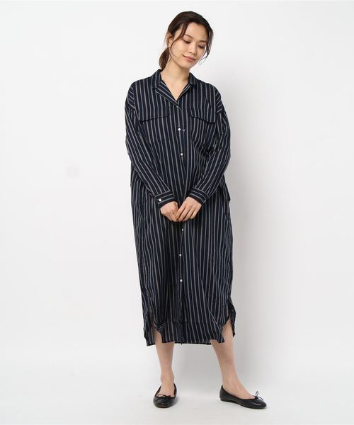 AMERICAN HOLIC（アメリカンホリック）の「Wポケット開襟シャツワンピース（ワンピース・レディース・チャコールグレー/ライトベージュ/ストライプ/ドット/モカ・M/L）」の18枚目の写真