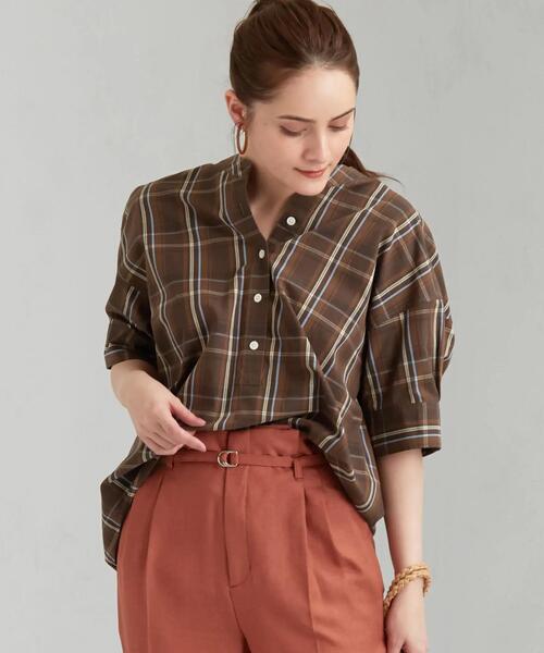 green label relaxing（グリーンレーベルリラクシング）の「FFC 50/- ブロード スタンドカラー ブラウス（シャツ/ブラウス・レディース・ブラウン/ホワイト/コバルトブルー/モカ・FREE）」の3枚目の写真