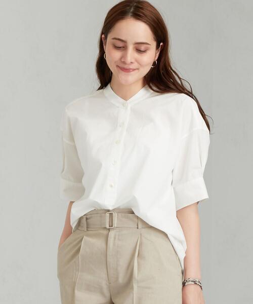 green label relaxing（グリーンレーベルリラクシング）の「FFC 50/- ブロード スタンドカラー ブラウス（シャツ/ブラウス・レディース・ブラウン/ホワイト/コバルトブルー/モカ・FREE）」の9枚目の写真