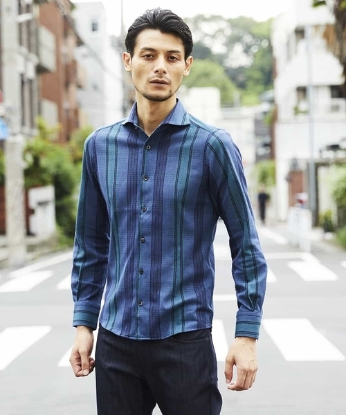 MICHEL KLEIN HOMME   （ミッシェルクランオム）の「シャツ（ラッセルリバーチェック）（Tシャツ/カットソー・メンズ・ベージュ/パープル/ネイビー・MEDIUM/LARGE/X-LARGE）」の9枚目の写真