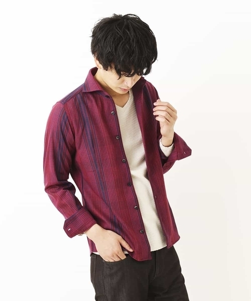 MICHEL KLEIN HOMME   （ミッシェルクランオム）の「シャツ（ラッセルリバーチェック）（Tシャツ/カットソー・メンズ・ベージュ/パープル/ネイビー・MEDIUM/LARGE/X-LARGE）」の10枚目の写真