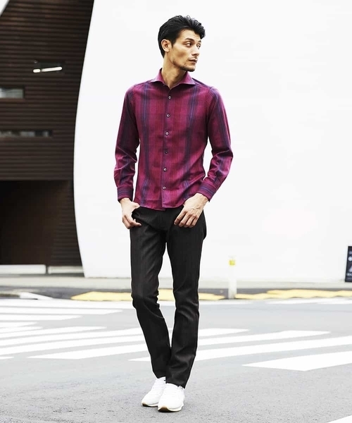 MICHEL KLEIN HOMME   （ミッシェルクランオム）の「シャツ（ラッセルリバーチェック）（Tシャツ/カットソー・メンズ・ベージュ/パープル/ネイビー・MEDIUM/LARGE/X-LARGE）」の15枚目の写真