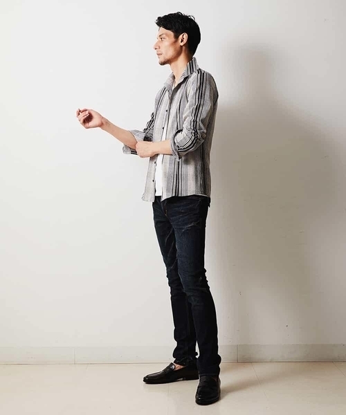 MICHEL KLEIN HOMME   （ミッシェルクランオム）の「シャツ（ラッセルリバーチェック）（Tシャツ/カットソー・メンズ・ベージュ/パープル/ネイビー・MEDIUM/LARGE/X-LARGE）」の4枚目の写真