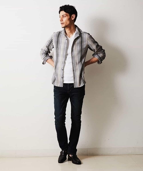 MICHEL KLEIN HOMME   （ミッシェルクランオム）の「シャツ（ラッセルリバーチェック）（Tシャツ/カットソー・メンズ・ベージュ/パープル/ネイビー・MEDIUM/LARGE/X-LARGE）」の5枚目の写真