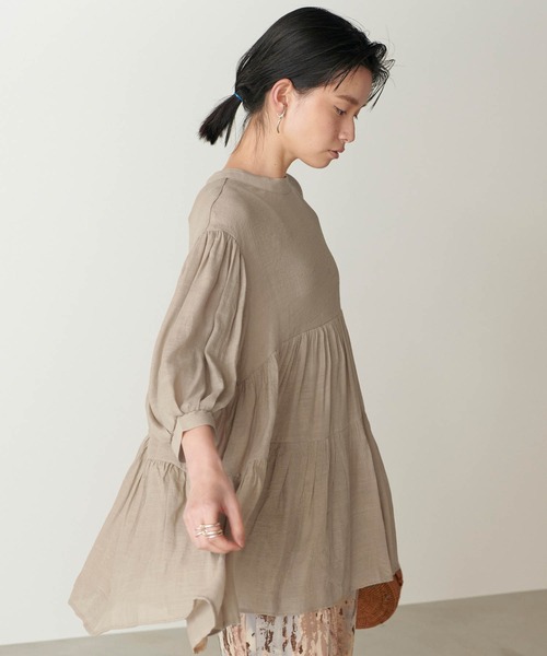 セブンフェアリー⭐︎Praia ホワイト チュニック 長袖 Oh My Tailor マットサテン ペプラムシャツチュニック オーマイ