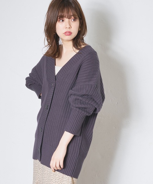 natural couture(ナチュラルクチュール)の「太リブミドルカーディガン(カーディガン/ボレロ・レディース・オフホワイト/グレー/ライトベージュ/カーキ・FREE)」の2枚目の写真
