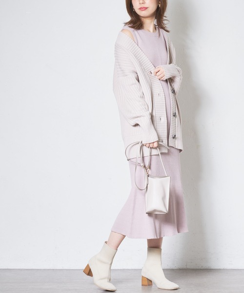 natural couture(ナチュラルクチュール)の「太リブミドルカーディガン(カーディガン/ボレロ・レディース・オフホワイト/グレー/ライトベージュ/カーキ・FREE)」の17枚目の写真