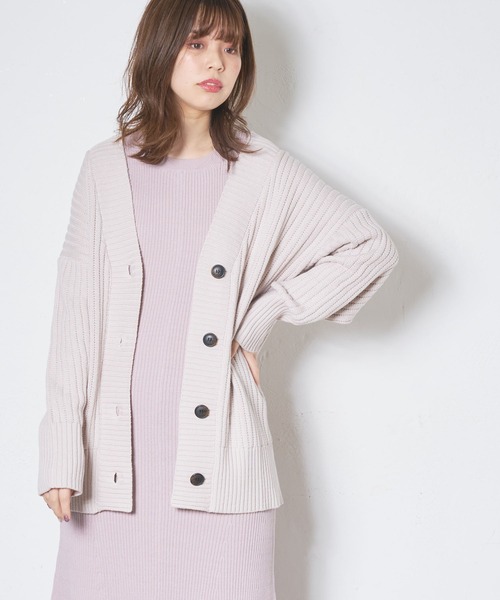 natural couture(ナチュラルクチュール)の「太リブミドルカーディガン(カーディガン/ボレロ・レディース・オフホワイト/グレー/ライトベージュ/カーキ・FREE)」の15枚目の写真