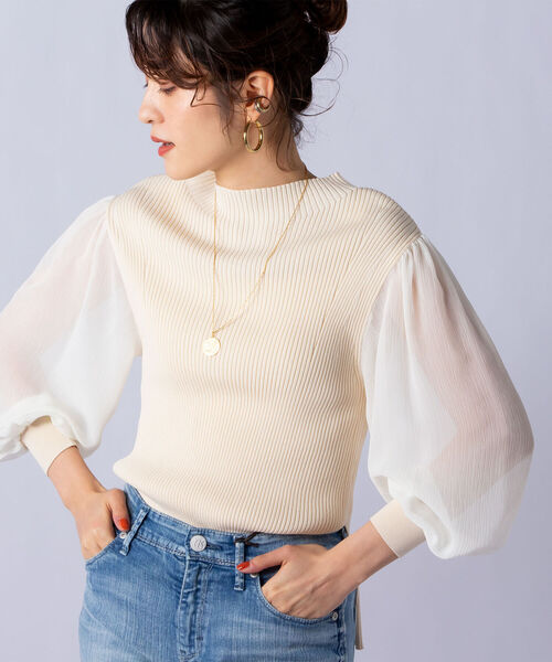 NOLLEY’S Sophi(ノーリーズソフィ)の「袖布帛リブプルオーバーニット(ニット/セーター・レディース・ブラック/ピンク/アイボリー・38)」の2枚目の写真