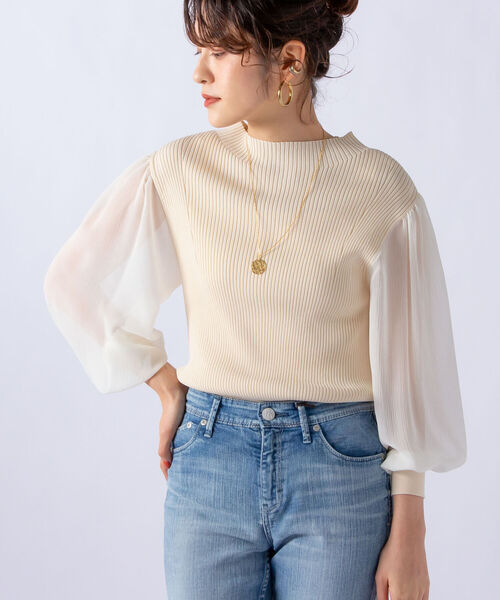 NOLLEY’S Sophi(ノーリーズソフィ)の「袖布帛リブプルオーバーニット(ニット/セーター・レディース・ブラック/ピンク/アイボリー・38)」の11枚目の写真