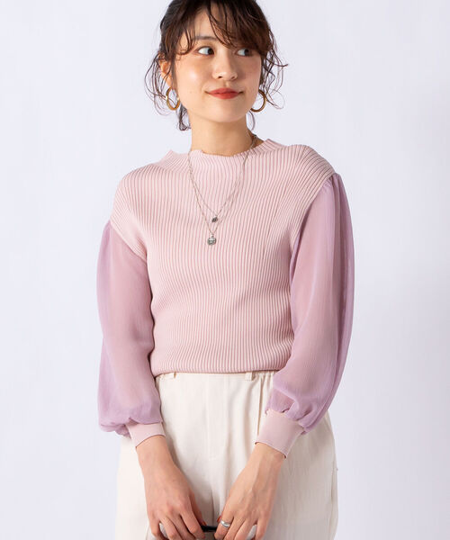 NOLLEY’S Sophi(ノーリーズソフィ)の「袖布帛リブプルオーバーニット(ニット/セーター・レディース・ブラック/ピンク/アイボリー・38)」の7枚目の写真