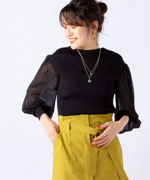 NOLLEY’S Sophi(ノーリーズソフィ)の「袖布帛リブプルオーバーニット(ニット/セーター・レディース・ブラック/ピンク/アイボリー・38)」の6枚目の写真