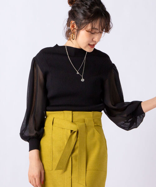 NOLLEY’S Sophi(ノーリーズソフィ)の「袖布帛リブプルオーバーニット(ニット/セーター・レディース・ブラック/ピンク/アイボリー・38)」の5枚目の写真