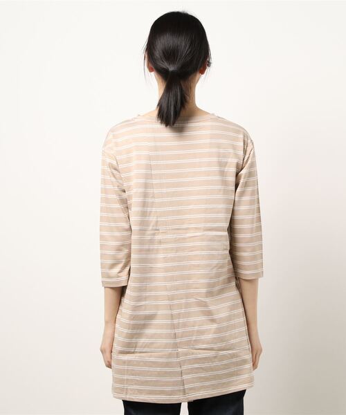 NEWYORKER(ニューヨーカー)の「シルケット天竺ボーダー 7分袖バックスリットカットソープルオーバー(Tシャツ/カットソー・レディース・グレー系その他/ベージュ/ホワイト・L/M)」の11枚目の写真