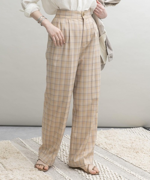 UR Lab.（アーバンリサーチラボ）の「『34サイズ/低身長向けも展開』チェックワイドパンツ（その他パンツ・レディース・ネイビー/イエロー/ベージュ・38/34/36）」の14枚目の写真