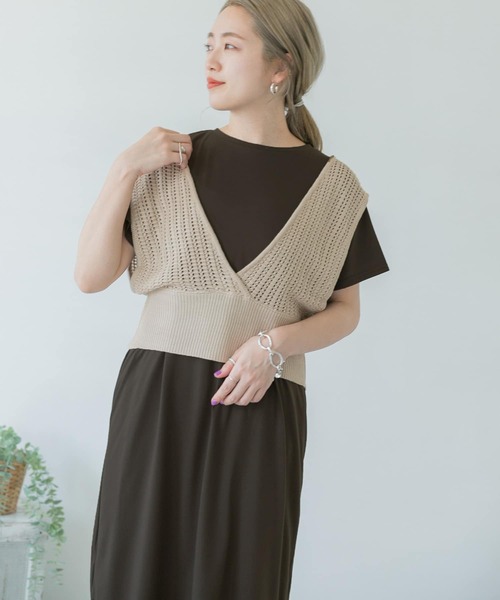ITEMS URBANRESEARCH（アイテムズ アーバンリサーチ）の「ビスチェセットカットワンピース（ワンピース・レディース・チャコールグレー/ブラウン/ベージュ・FREE）」の4枚目の写真