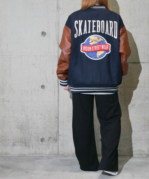 JOHN'S CLOSET（ジョンズクローゼット）の「【12】〔VISION STREET WEAR/ビジョン ストリート ウェア〕メルトンPUスタジャン（スタジャン・メンズ・ブラック/ネイビー/グリーン・MEDIUM/LARGE）」の7枚目の写真