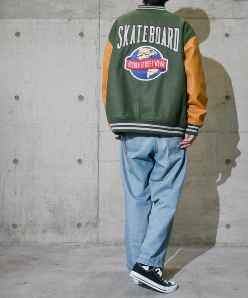 JOHN'S CLOSET（ジョンズクローゼット）の「【12】〔VISION STREET WEAR/ビジョン ストリート ウェア〕メルトンPUスタジャン（スタジャン・メンズ・ブラック/ネイビー/グリーン・MEDIUM/LARGE）」の4枚目の写真