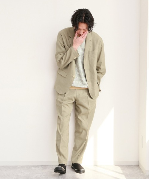 JOURNAL STANDARD relume（ジャーナルスタンダード　レリューム）の「FLANDERS LINEN/フランダースリネン テーパードタック パンツ（スラックス・メンズ・ネイビー/ホワイト×ホワイト/ベージュ系その他・SMALL/MEDIUM/LARGE）」の6枚目の写真