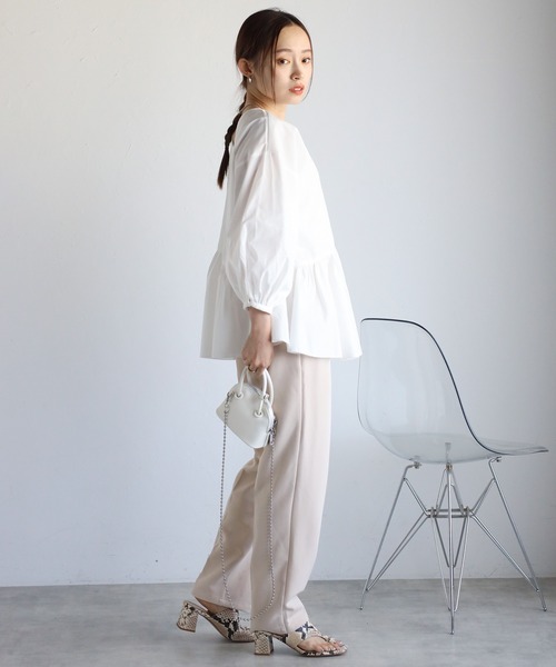 値下交渉コメントへ♪ayaneボリューム袖ドッキングブラウス ブラック×ベージュ シアードットボリュームスリーブブラウス【メール便可／60