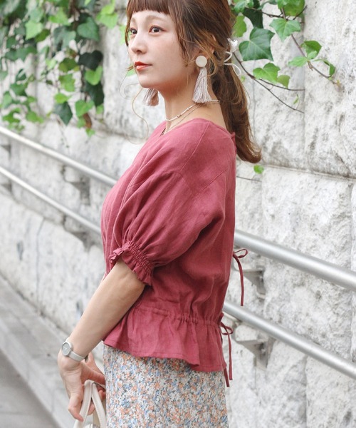 Crisp（クリスプ）の「ギャザーパフブラウス（シャツ/ブラウス・レディース・ピンク/ナチュラル・FREE）」の4枚目の写真