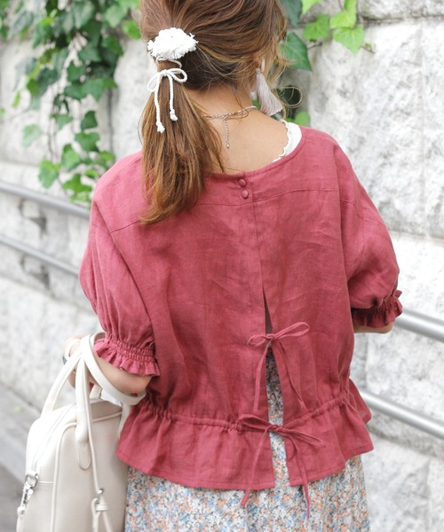 Crisp（クリスプ）の「ギャザーパフブラウス（シャツ/ブラウス・レディース・ピンク/ナチュラル・FREE）」の5枚目の写真