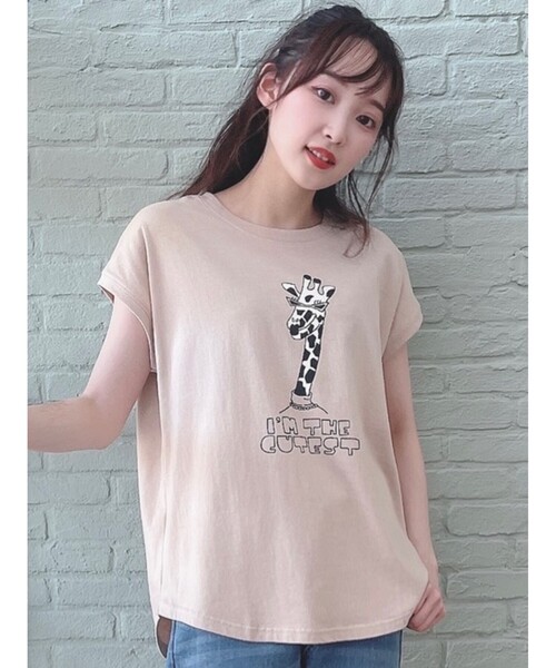 Cutie Blonde（キューティーブロンド）の「◆【S-L】アニマルフレンチスリーブコラボTシャツ（Tシャツ/カットソー・レディース・ベージュ/オフホワイト/ホワイト系3/ベージュ系/パープル系4/イエロー系・01/02/03）」の4枚目の写真