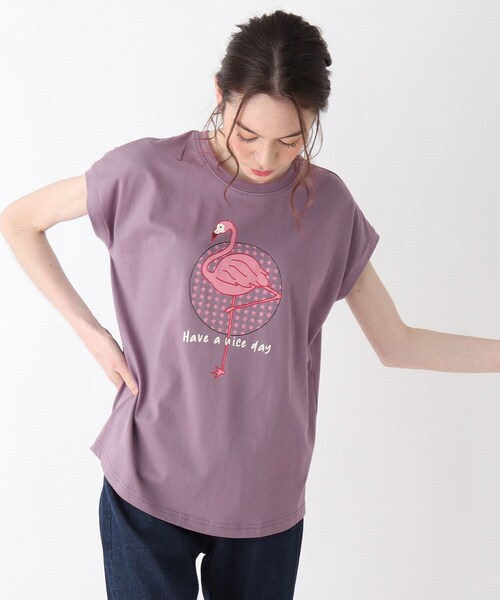 Cutie Blonde（キューティーブロンド）の「◆【S-L】アニマルフレンチスリーブコラボTシャツ（Tシャツ/カットソー・レディース・ベージュ/オフホワイト/ホワイト系3/ベージュ系/パープル系4/イエロー系・01/02/03）」の5枚目の写真