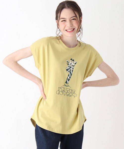 Cutie Blonde（キューティーブロンド）の「◆【S-L】アニマルフレンチスリーブコラボTシャツ（Tシャツ/カットソー・レディース・ベージュ/オフホワイト/ホワイト系3/ベージュ系/パープル系4/イエロー系・01/02/03）」の6枚目の写真
