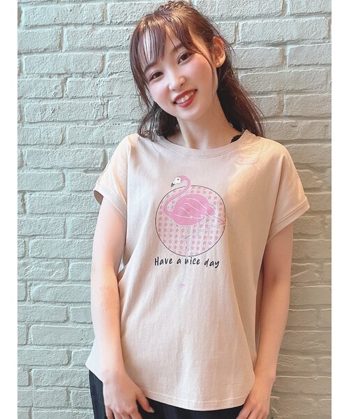 Cutie Blonde（キューティーブロンド）の「◆【S-L】アニマルフレンチスリーブコラボTシャツ（Tシャツ/カットソー・レディース・ベージュ/オフホワイト/ホワイト系3/ベージュ系/パープル系4/イエロー系・01/02/03）」の3枚目の写真
