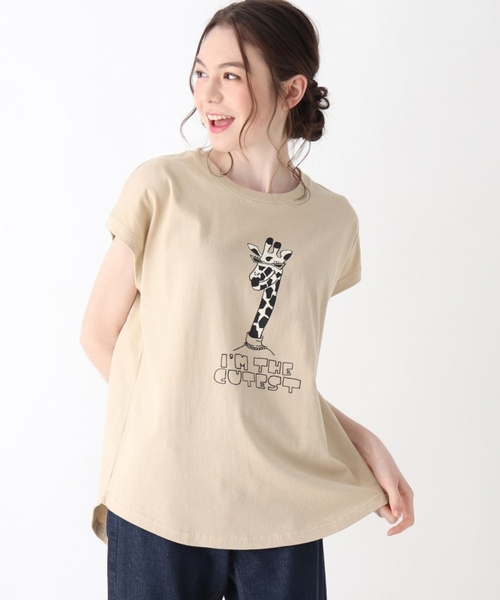 Cutie Blonde（キューティーブロンド）の「◆【S-L】アニマルフレンチスリーブコラボTシャツ（Tシャツ/カットソー・レディース・ベージュ/オフホワイト/ホワイト系3/ベージュ系/パープル系4/イエロー系・01/02/03）」の7枚目の写真