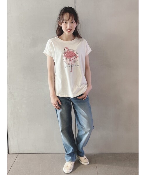 Cutie Blonde（キューティーブロンド）の「◆【S-L】アニマルフレンチスリーブコラボTシャツ（Tシャツ/カットソー・レディース・ベージュ/オフホワイト/ホワイト系3/ベージュ系/パープル系4/イエロー系・01/02/03）」の13枚目の写真