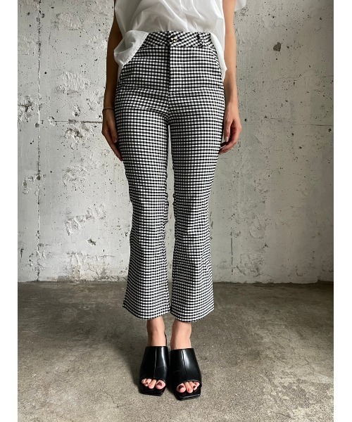 DAIS-Y（デイジー）の「低身長さん向けストレッチスリットフレアパンツ（その他パンツ・レディース・チェック/ブラック/ホワイト・FREE）」の8枚目の写真