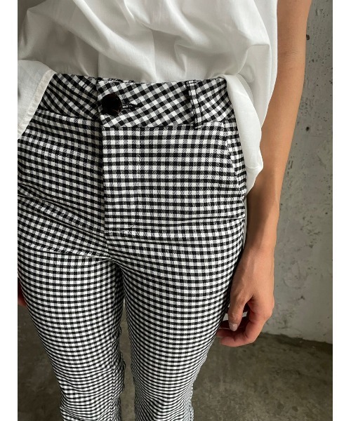 DAIS-Y（デイジー）の「低身長さん向けストレッチスリットフレアパンツ（その他パンツ・レディース・チェック/ブラック/ホワイト・FREE）」の9枚目の写真