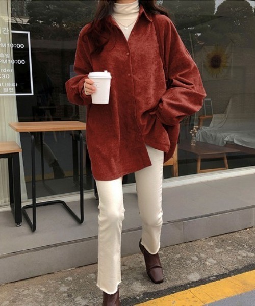 ABITOKYO（アビトーキョー）の「コーデュロイオーバーシャツ（シャツ/ブラウス・レディース・ベージュ/グレー/ブルー/モカ/ボルドー/カーキ/キャメル・FREE）」の10枚目の写真