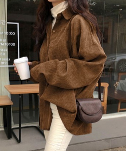 ABITOKYO（アビトーキョー）の「コーデュロイオーバーシャツ（シャツ/ブラウス・レディース・ベージュ/グレー/ブルー/モカ/ボルドー/カーキ/キャメル・FREE）」の13枚目の写真