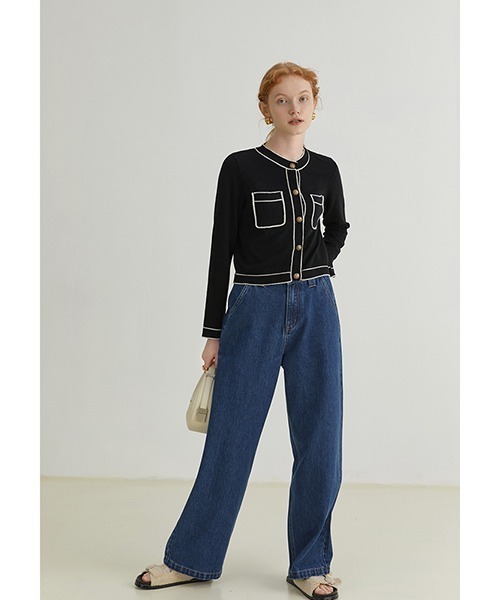 Fano Studios（ファノ ストゥディオズ）の「【Fano Studios】Bicolor piping jacket FQ21S064（カーディガン/ボレロ・レディース・ブラック・S/L/M）」の2枚目の写真