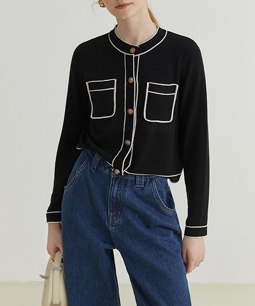 Fano Studios（ファノ ストゥディオズ）の「【Fano Studios】Bicolor piping jacket FQ21S064（カーディガン/ボレロ・レディース・ブラック・S/L/M）」の4枚目の写真