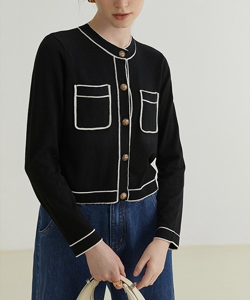 Fano Studios（ファノ ストゥディオズ）の「【Fano Studios】Bicolor piping jacket FQ21S064（カーディガン/ボレロ・レディース・ブラック・S/L/M）」の5枚目の写真