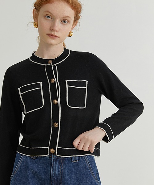 Fano Studios（ファノ ストゥディオズ）の「【Fano Studios】Bicolor piping jacket FQ21S064（カーディガン/ボレロ・レディース・ブラック・S/L/M）」の7枚目の写真