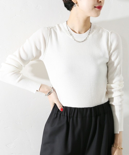 JOURNAL STANDARD（ジャーナルスタンダード）の「ウォッシャブルウールリブクルーネック◆（ニット/セーター・レディース・ブラウン/ホワイト/ブラック/ベージュ・FREE）」の2枚目の写真