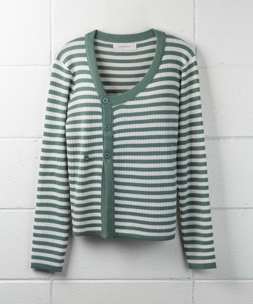 me+em select（ミームセレクト）の「【数量限定販売】釦スリットリブボーダートップス（カーディガン/ボレロ・レディース・ブラウン/ブラック/グレー/グリーン・FREE）」の9枚目の写真