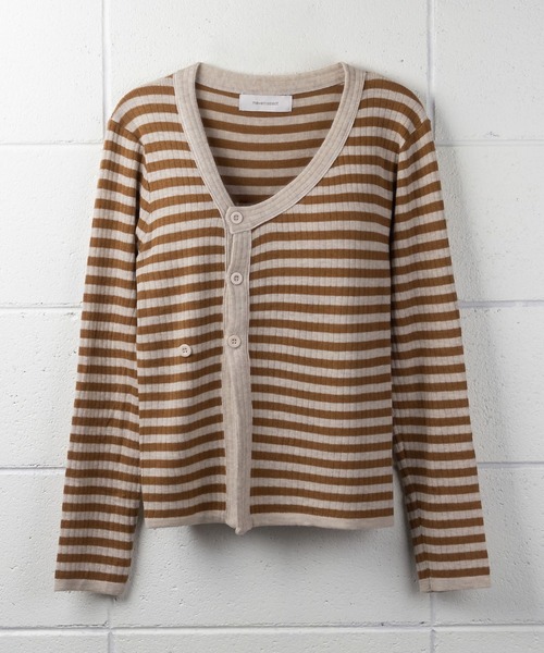 me+em select（ミームセレクト）の「【数量限定販売】釦スリットリブボーダートップス（カーディガン/ボレロ・レディース・ブラウン/ブラック/グレー/グリーン・FREE）」の18枚目の写真
