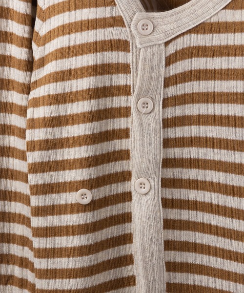me+em select（ミームセレクト）の「【数量限定販売】釦スリットリブボーダートップス（カーディガン/ボレロ・レディース・ブラウン/ブラック/グレー/グリーン・FREE）」の7枚目の写真