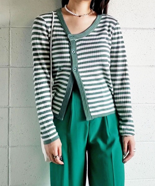 me+em select（ミームセレクト）の「【数量限定販売】釦スリットリブボーダートップス（カーディガン/ボレロ・レディース・ブラウン/ブラック/グレー/グリーン・FREE）」の14枚目の写真