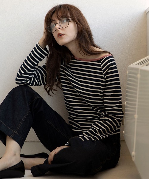 mangata(モンガータ)の「Bicolor border long sleeve(Tシャツ/カットソー・レディース・ネイビー/ピンク・FREE)」の2枚目の写真
