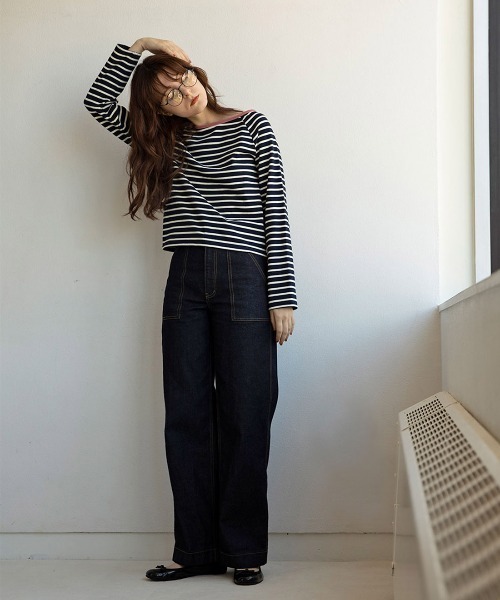 mangata(モンガータ)の「Bicolor border long sleeve(Tシャツ/カットソー・レディース・ネイビー/ピンク・FREE)」の18枚目の写真
