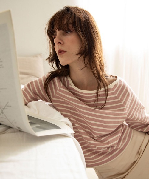 mangata(モンガータ)の「Bicolor border long sleeve(Tシャツ/カットソー・レディース・ネイビー/ピンク・FREE)」の19枚目の写真